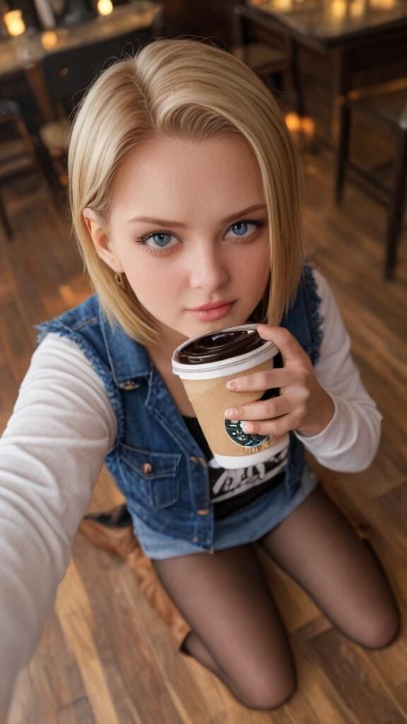 Android 18 (Dragonball) Cosplay Meetup In Coffee Shop.