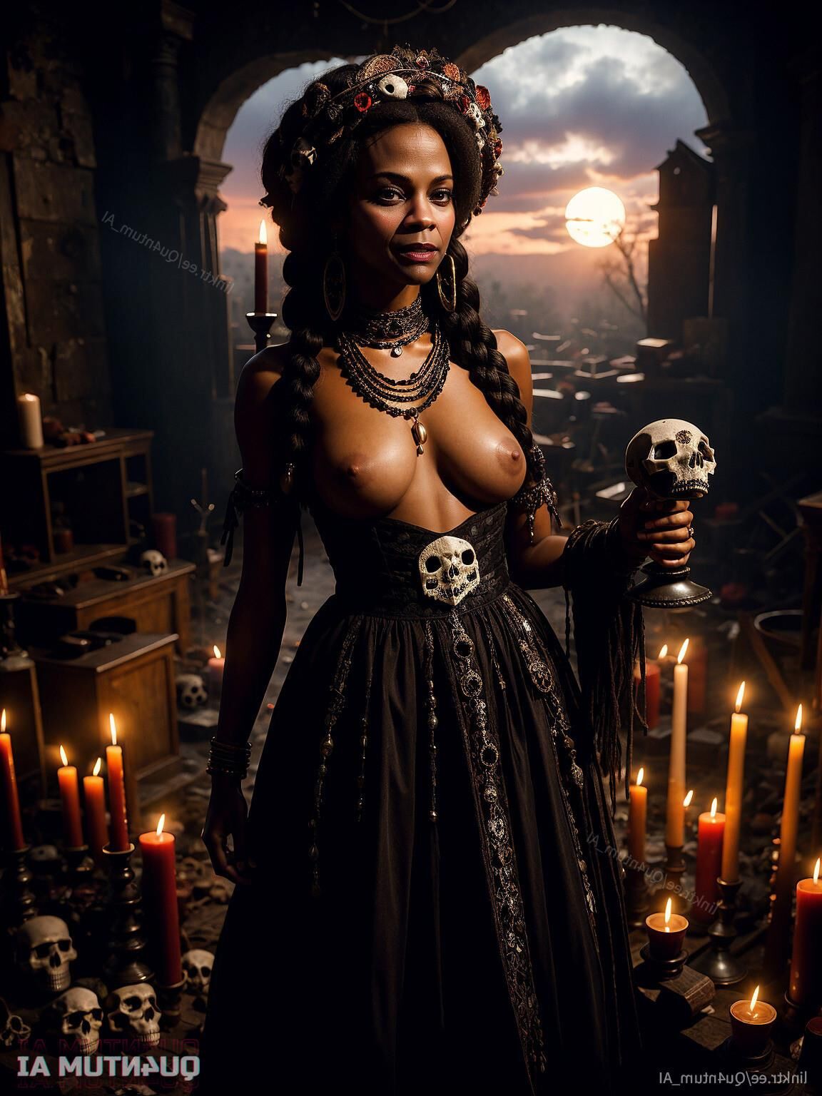 AI Zoe Saldana # Voodoo Priestess Halloween Horror Dark Magic