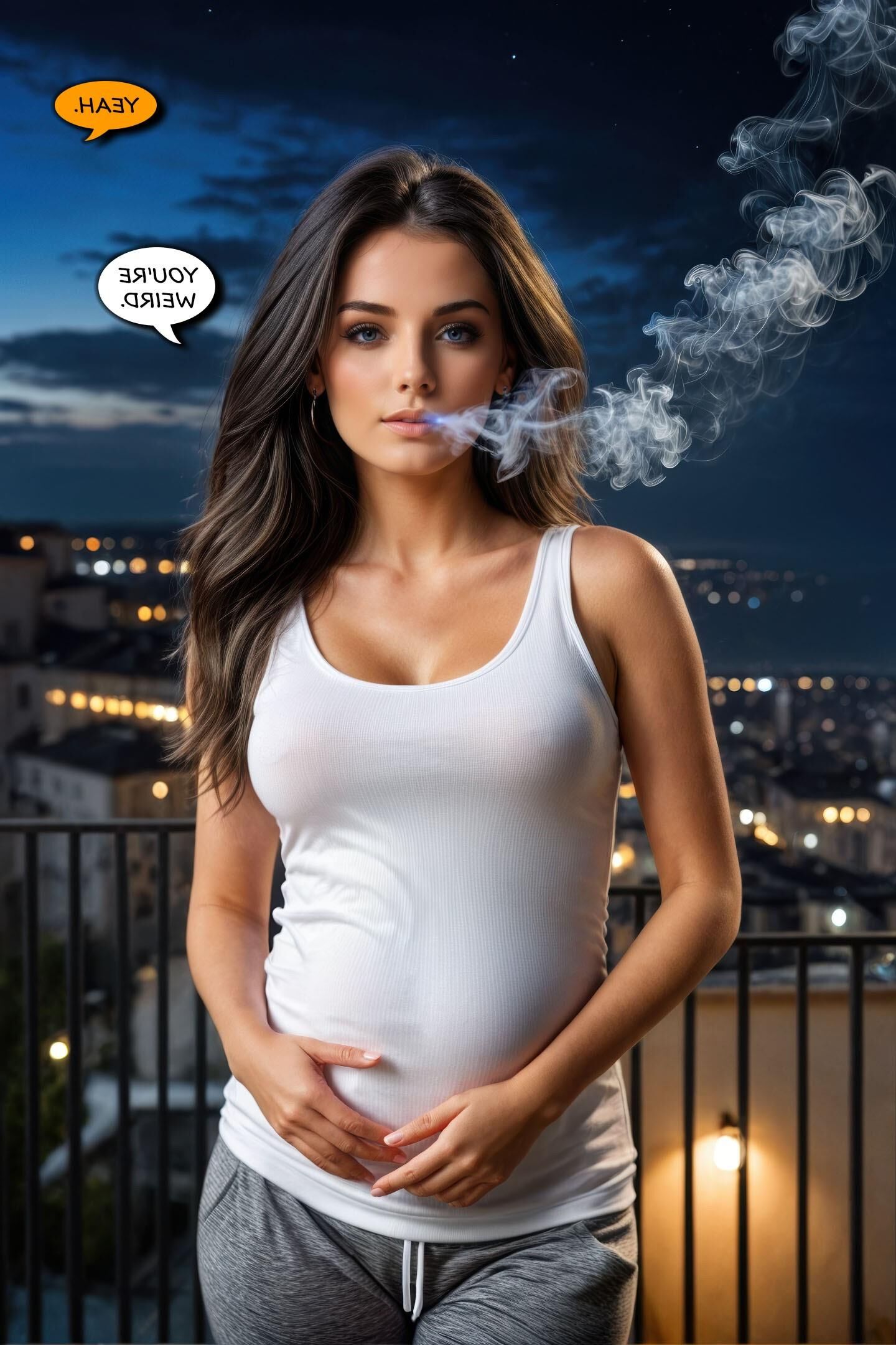 My pregnant girlfriend - night cigarette