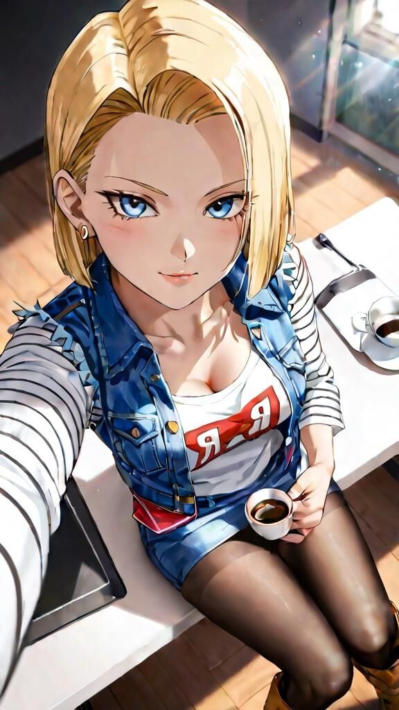 Android 18 (Dragonball) Cosplay Meetup In Coffee Shop.