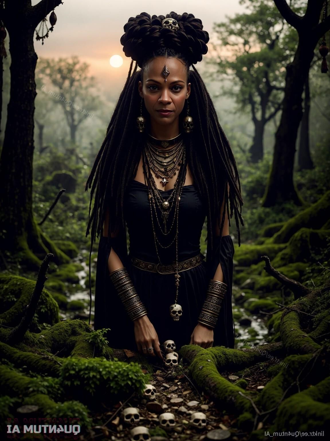 AI Zoe Saldana # Voodoo Priestess Halloween Horror Dark Magic