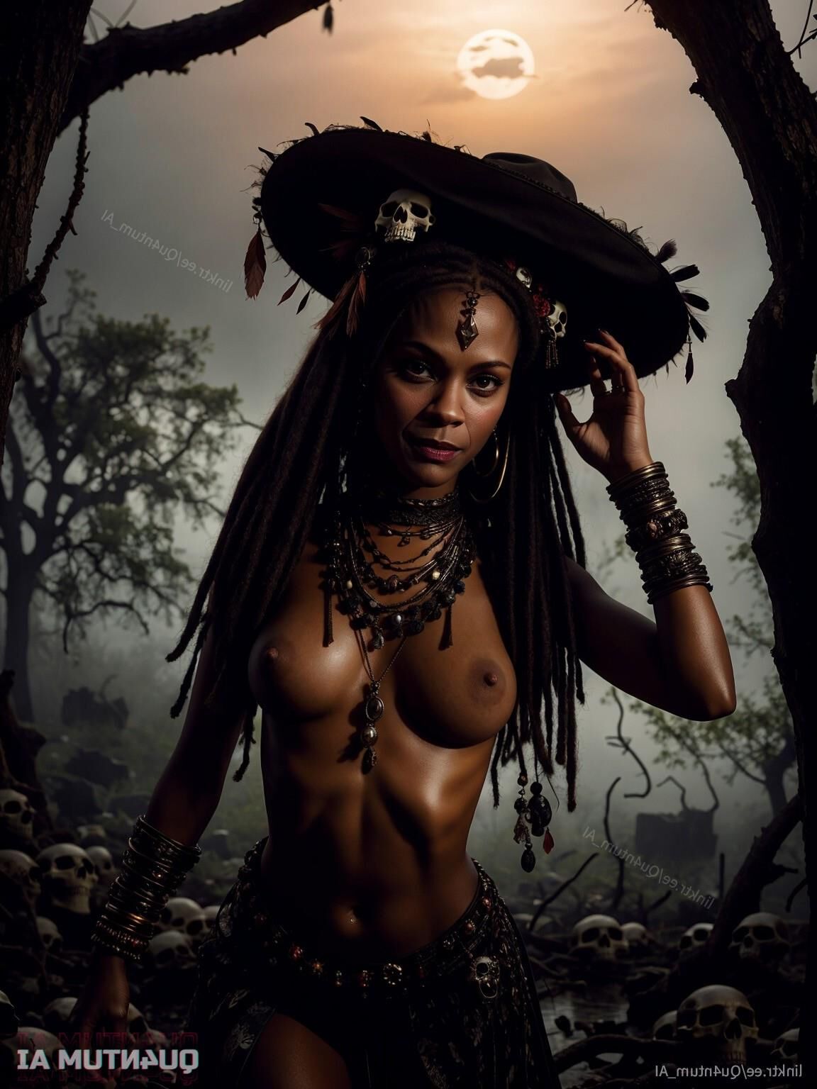 AI Zoe Saldana # Voodoo Priestess Halloween Horror Dark Magic