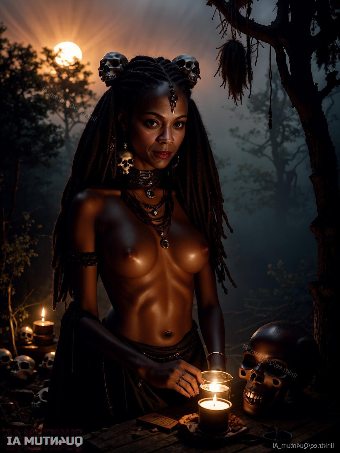 AI Zoe Saldana # Voodoo Priestess Halloween Horror Dark Magic