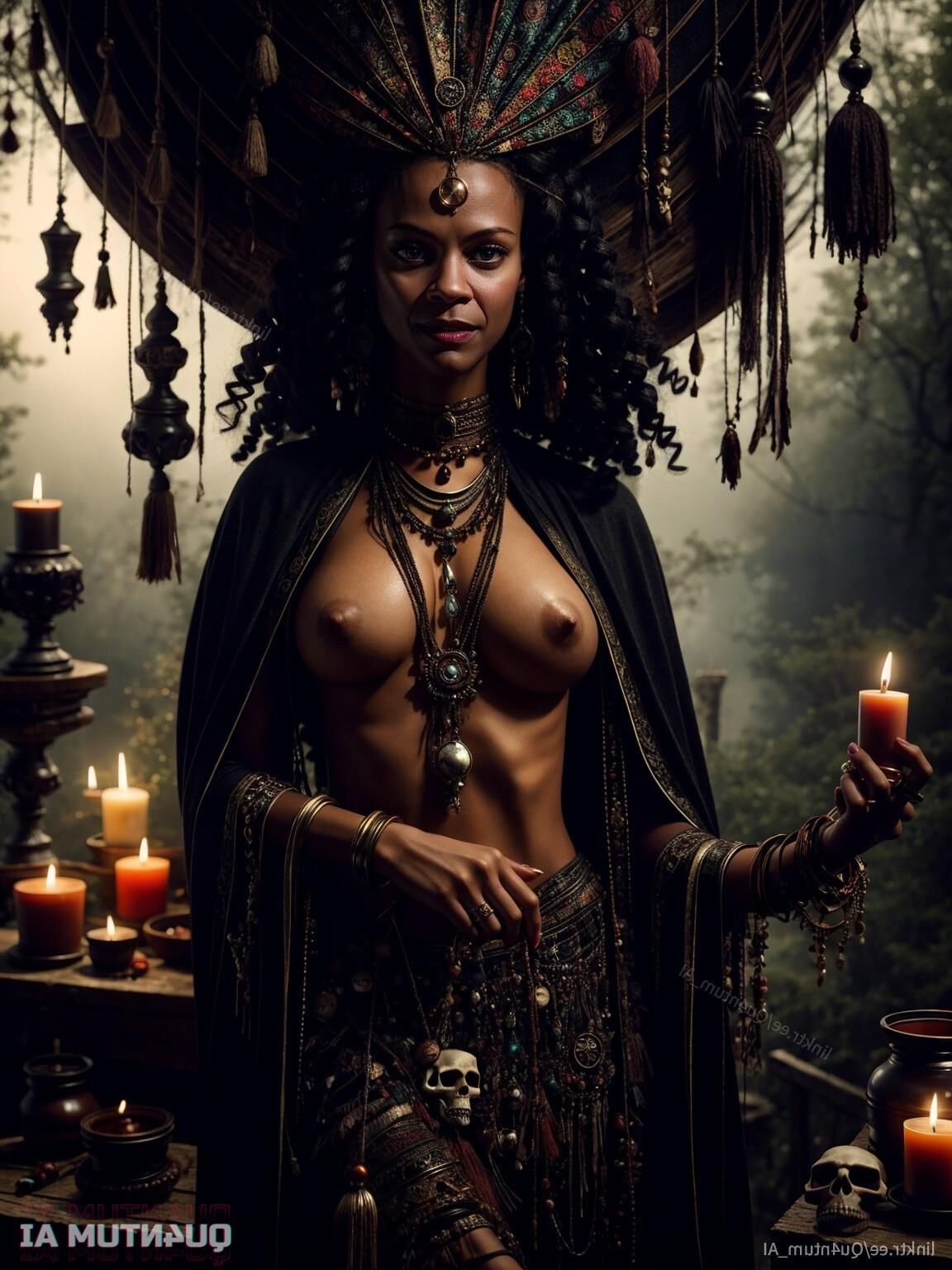 AI Zoe Saldana # Voodoo Priestess Halloween Horror Dark Magic