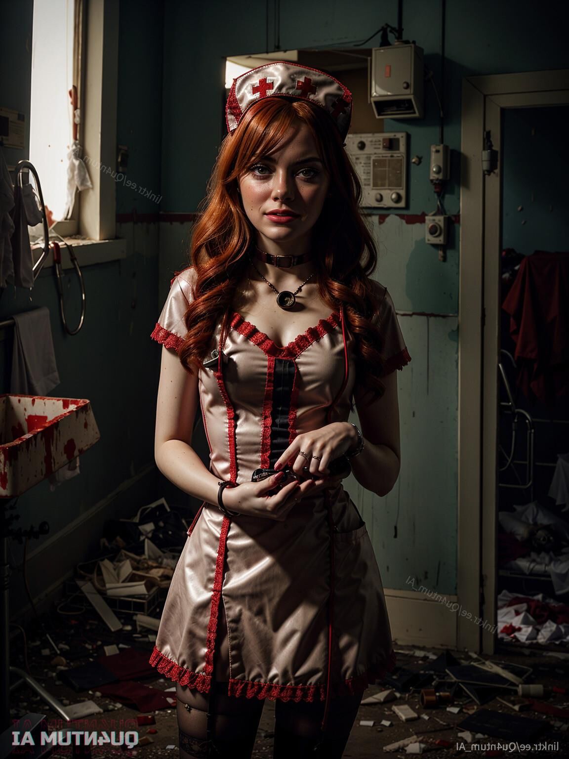 AI Emma Stone # Nurse Cosplay Horror Halloween