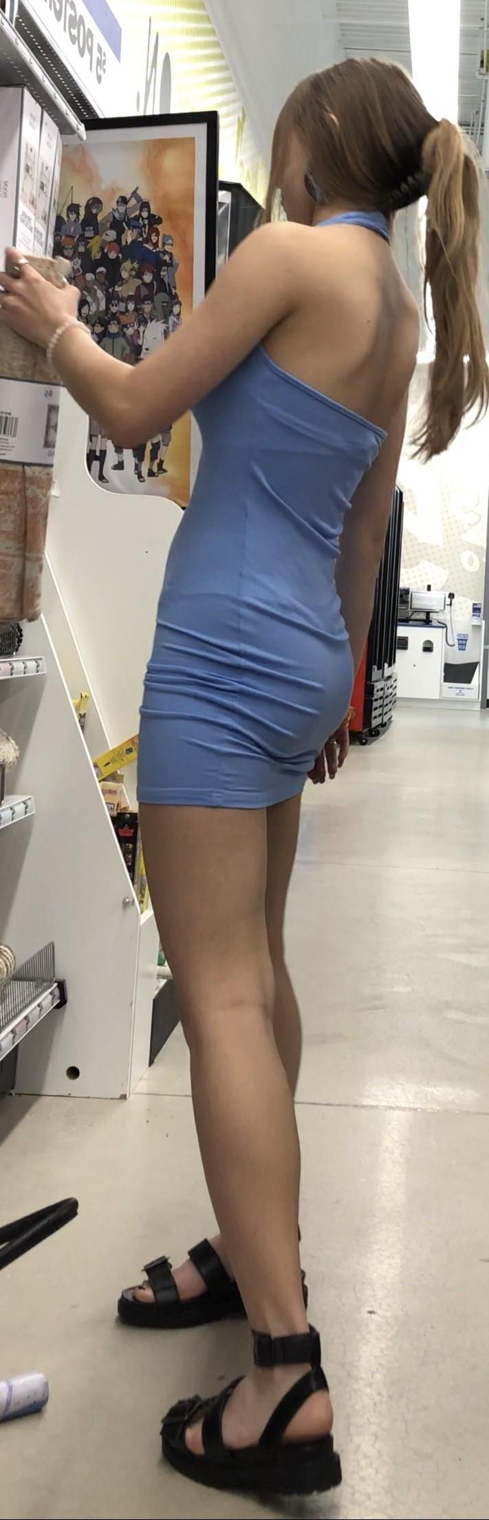 slim girl blue dress