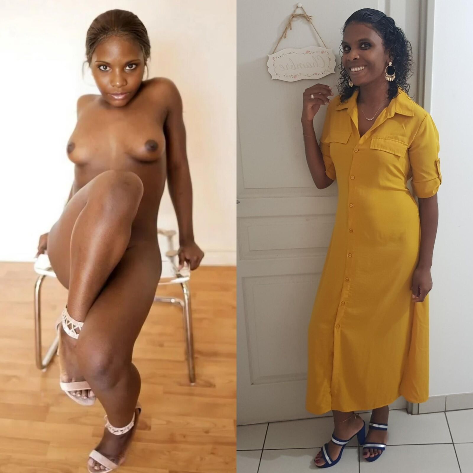 Your ebony idol AI before after on off clothed unclothed