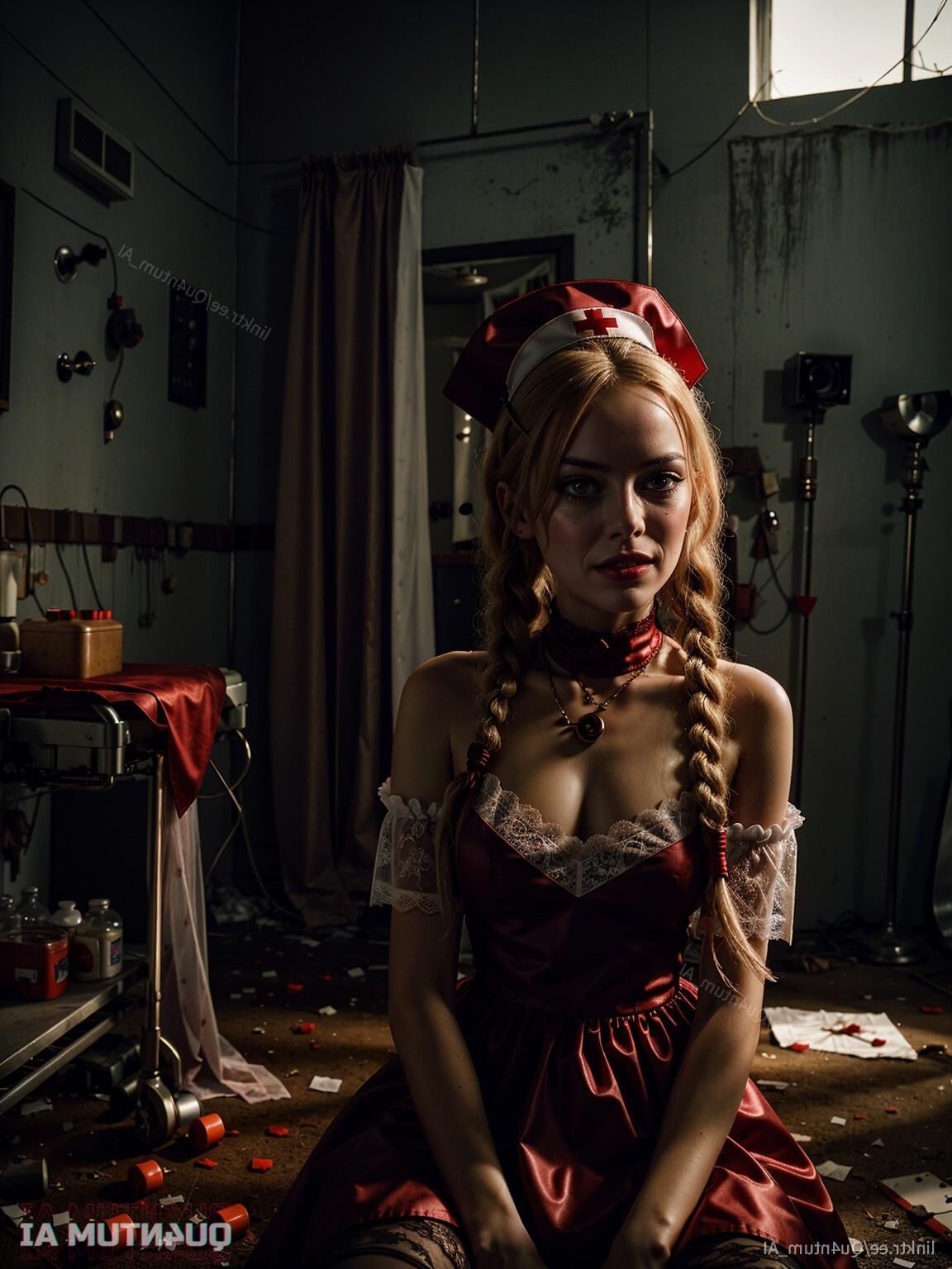 AI Emma Stone # Nurse Cosplay Horror Halloween