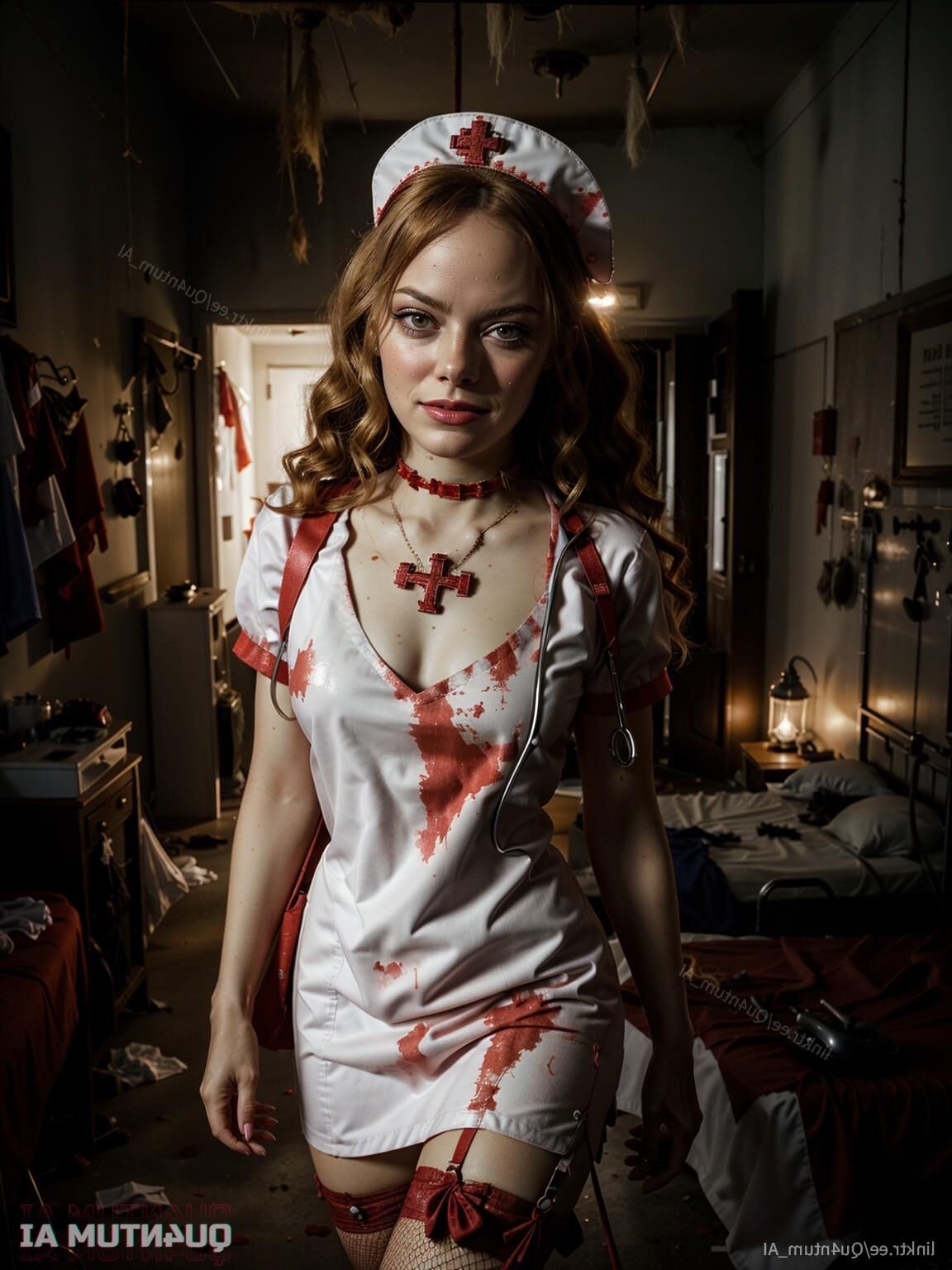 AI Emma Stone # Nurse Cosplay Horror Halloween