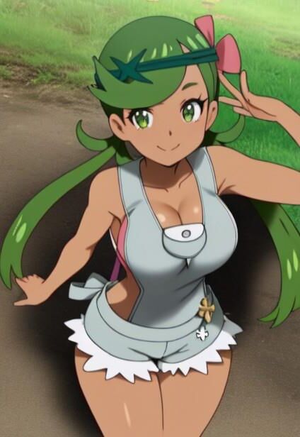 Entraîneur de Pokémon aux gros seins Mallow Sun Moon généré par IA