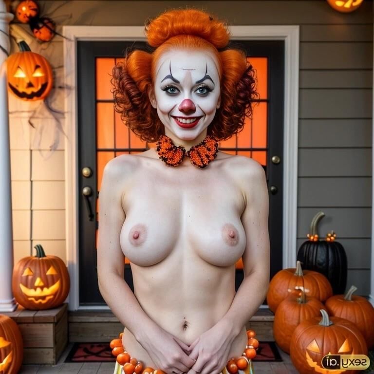 AI Halloween Women Flashing Breasts 004 - Clown