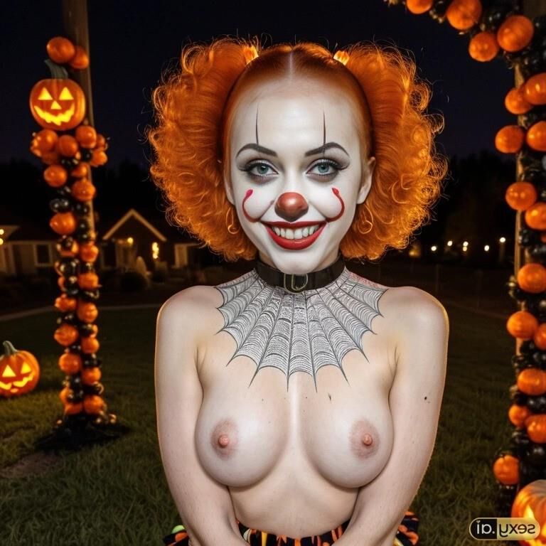 AI Halloween Women Flashing Breasts 004 - Clown