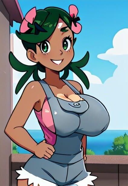 Entraîneur de Pokémon aux gros seins Mallow Sun Moon généré par IA