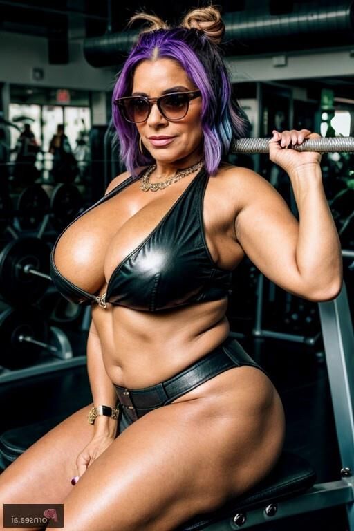 Mature milf flexing her power at the gym