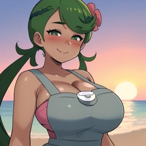 Entraîneur de Pokémon aux gros seins Mallow Sun Moon généré par IA