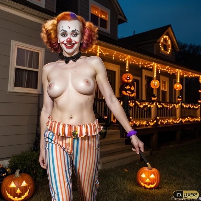 AI Halloween Women Flashing Breasts 004 - Clown