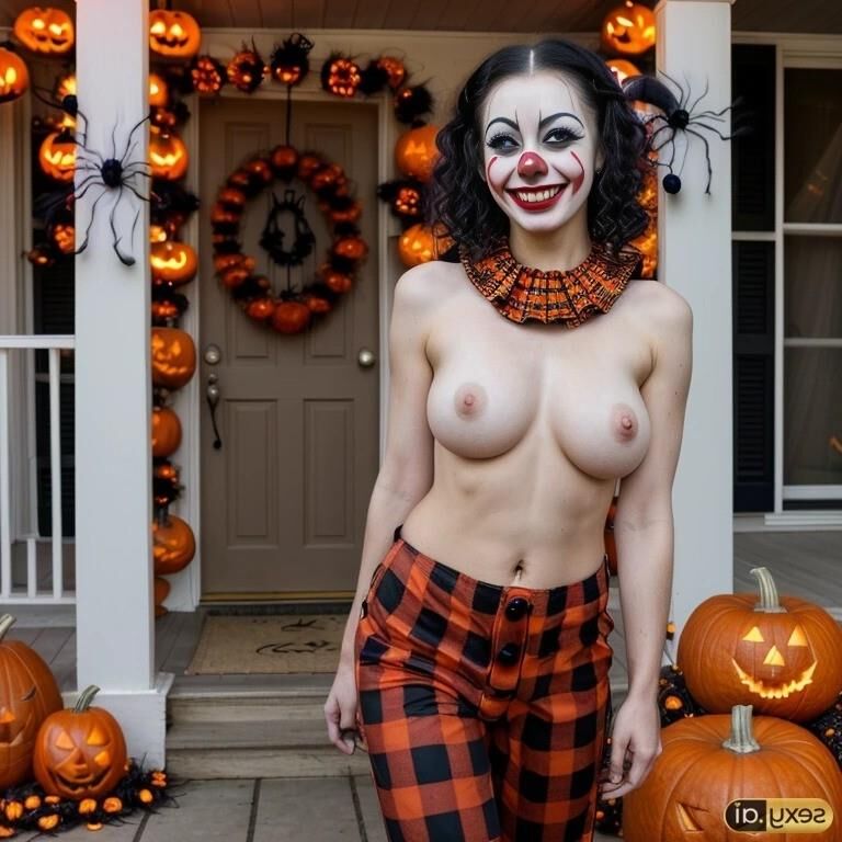 AI Halloween Women Flashing Breasts 004 - Clown