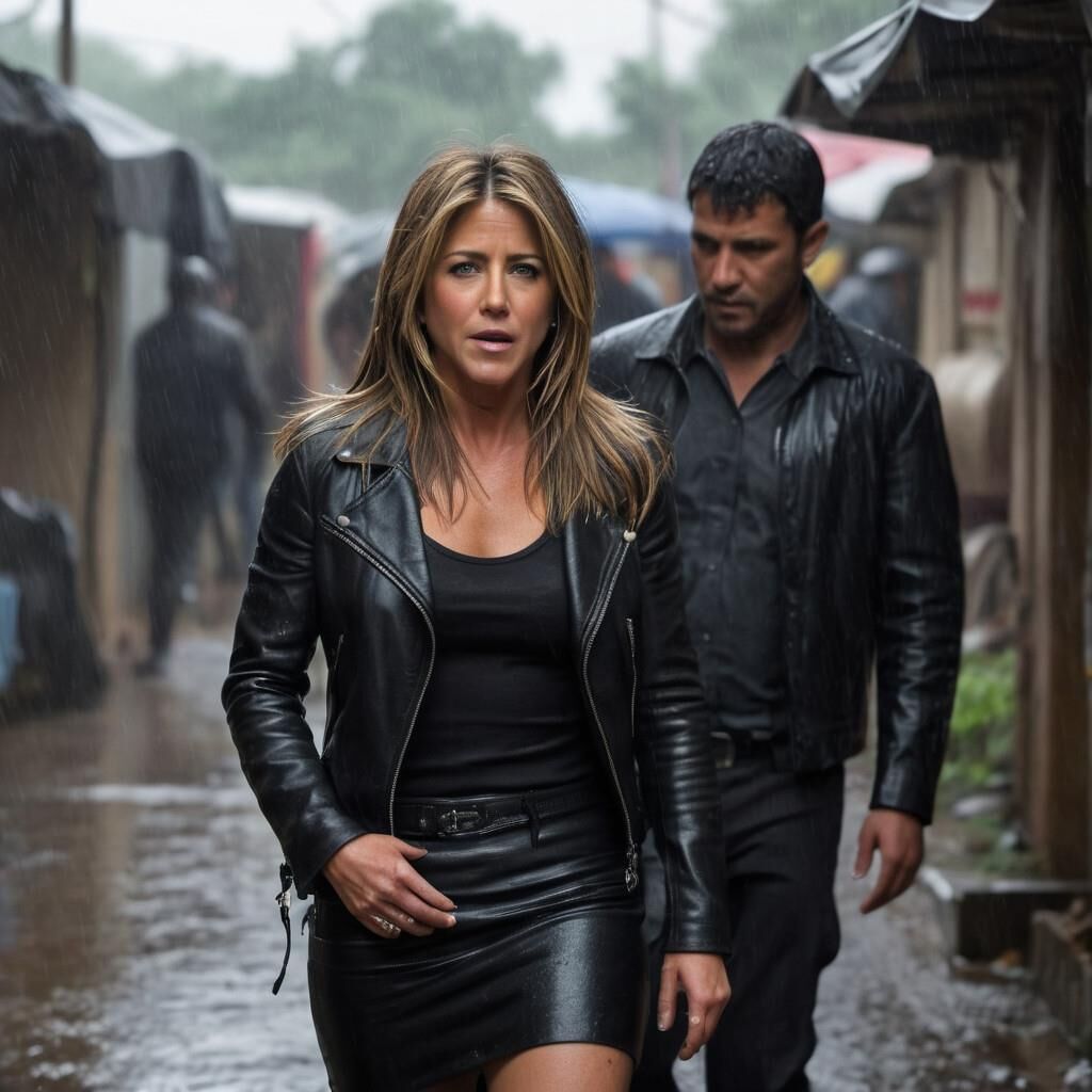 A.I. Jennifer Aniston in Leather in the slummer