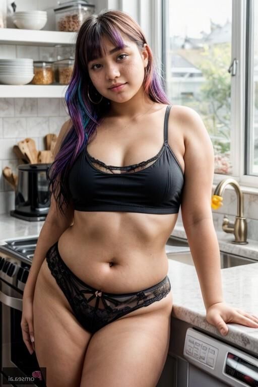 Rainbow-haired cutie gets pounded in her kitchen