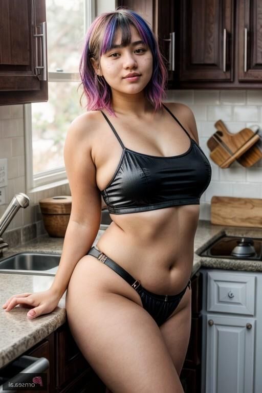 Rainbow-haired cutie gets pounded in her kitchen