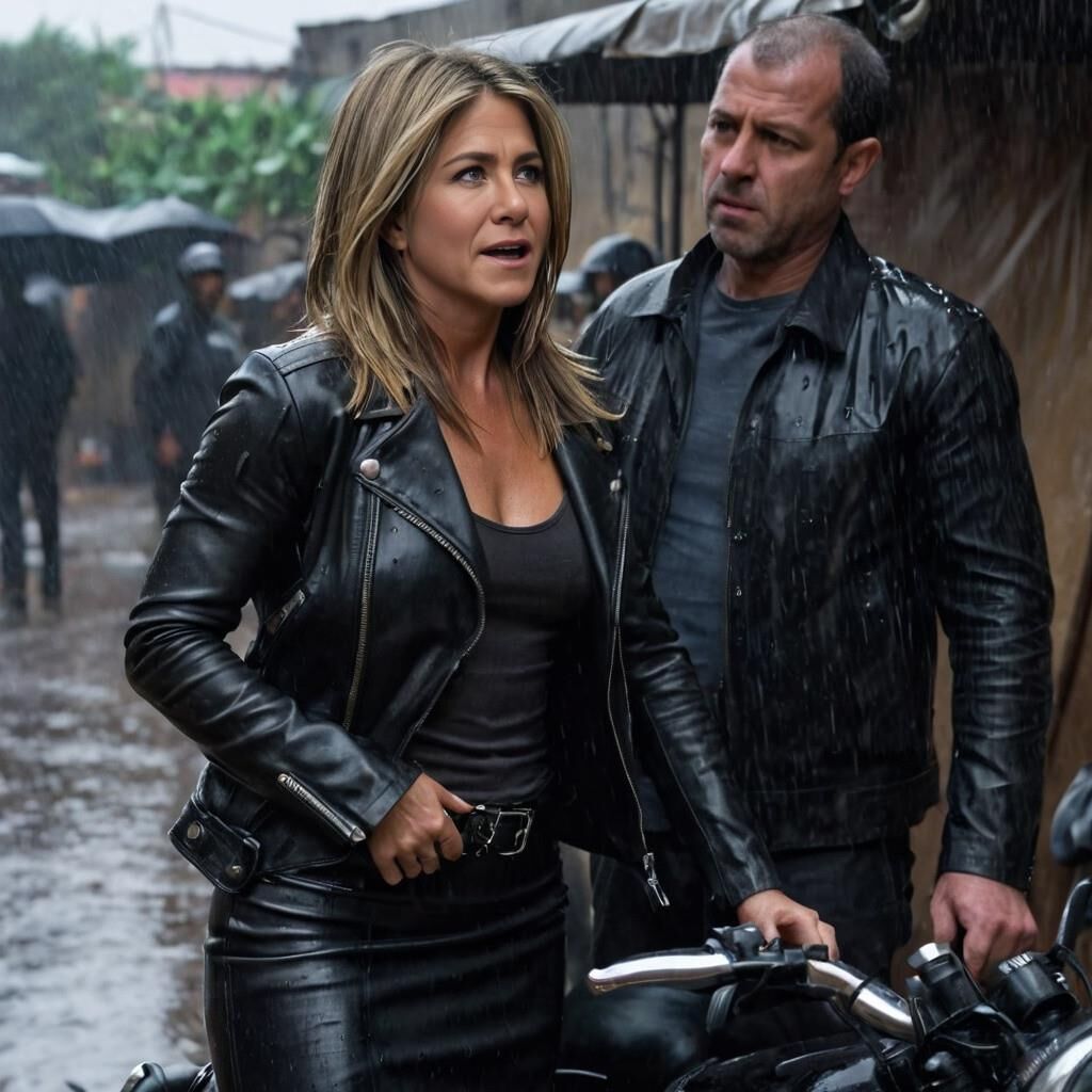 A.I. Jennifer Aniston in Leather in the slummer