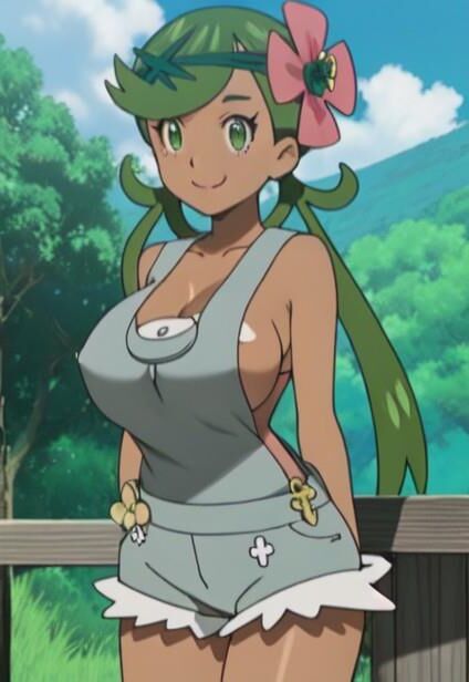 Entraîneur de Pokémon aux gros seins Mallow Sun Moon généré par IA