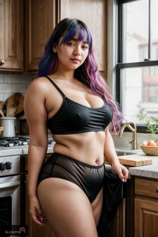 Rainbow-haired cutie gets pounded in her kitchen