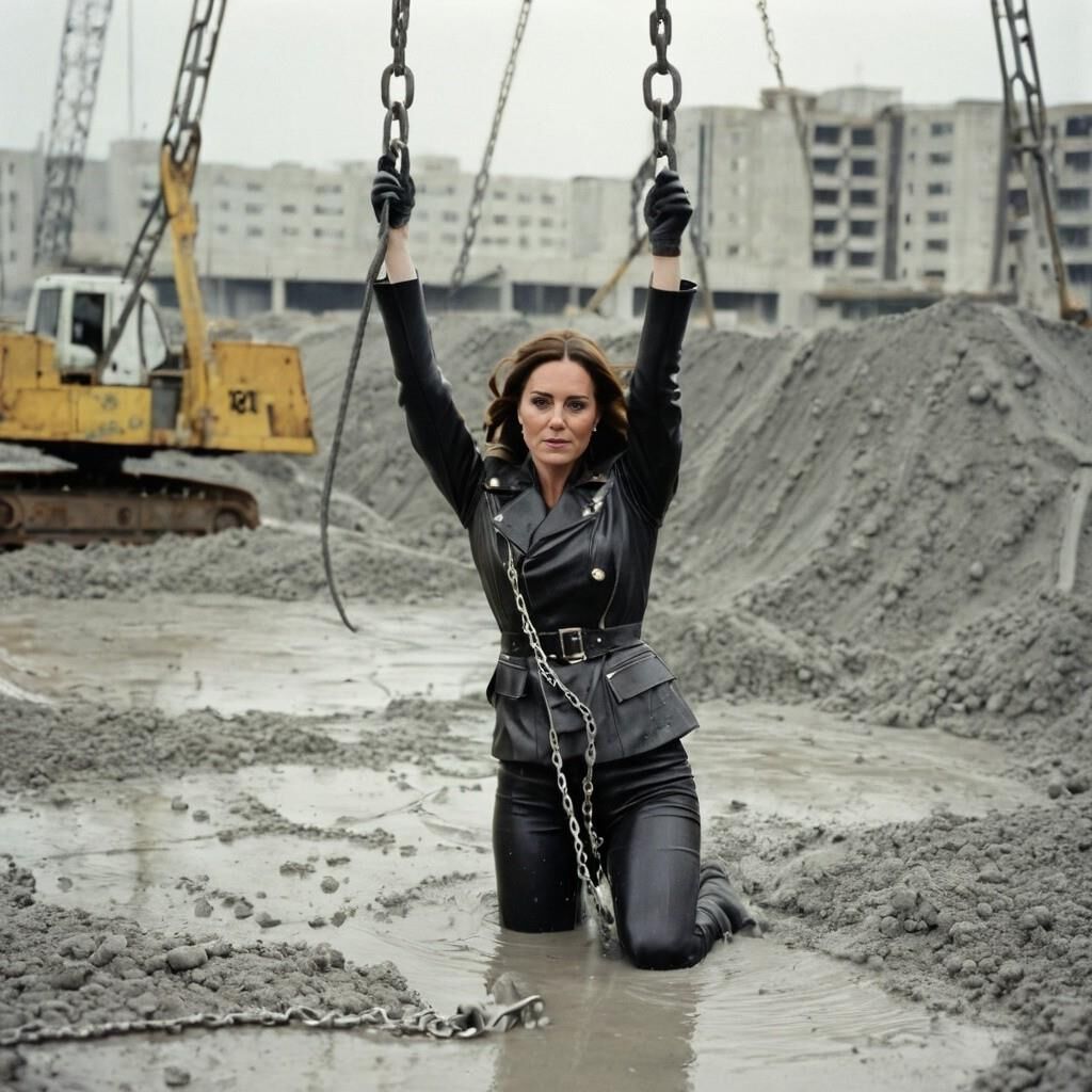 A.I. Kate Middleton in Leather on a construction site