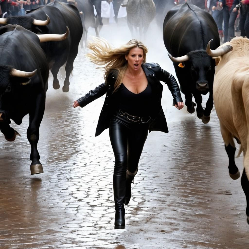 A.I. Carrera de Toros en Cuero en las calles de Pamplona