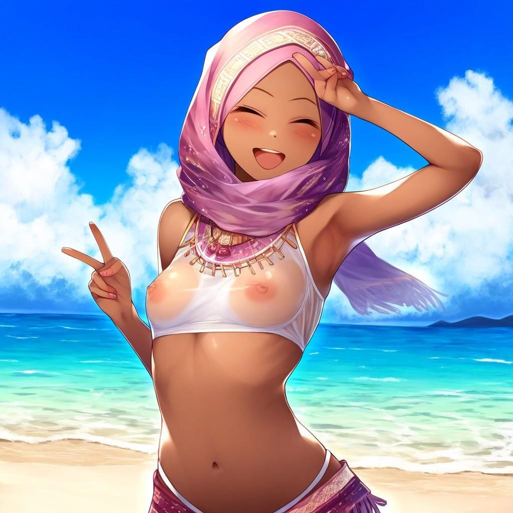 Hijab generado por IA en la playa/piscina/agua