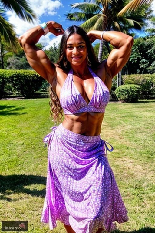 Muscular Polynesian MILFs big tits exposed