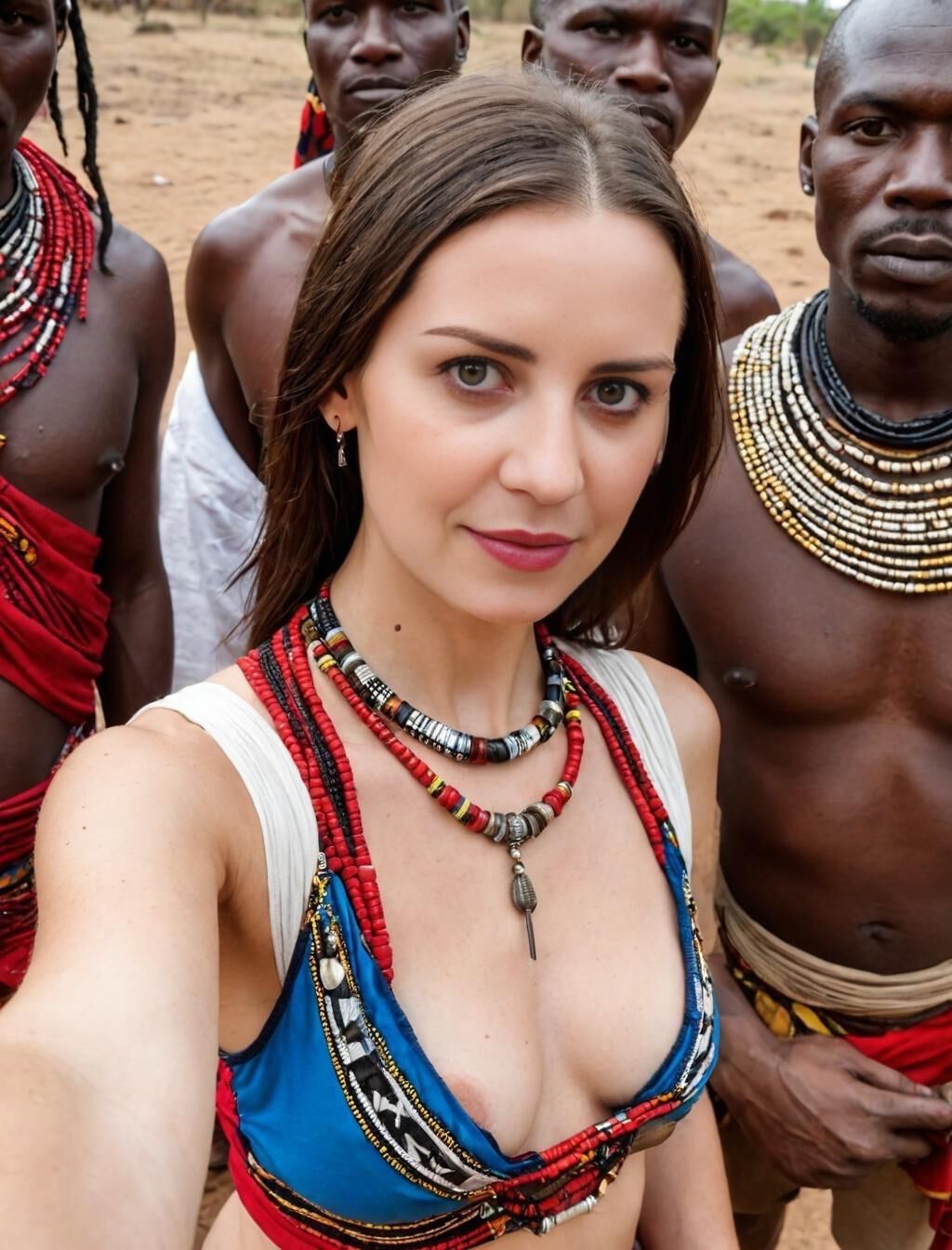 AI interracial: brunette wife with Maasai warrior lovers 2