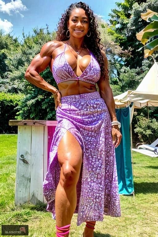 Muscular Polynesian MILFs big tits exposed