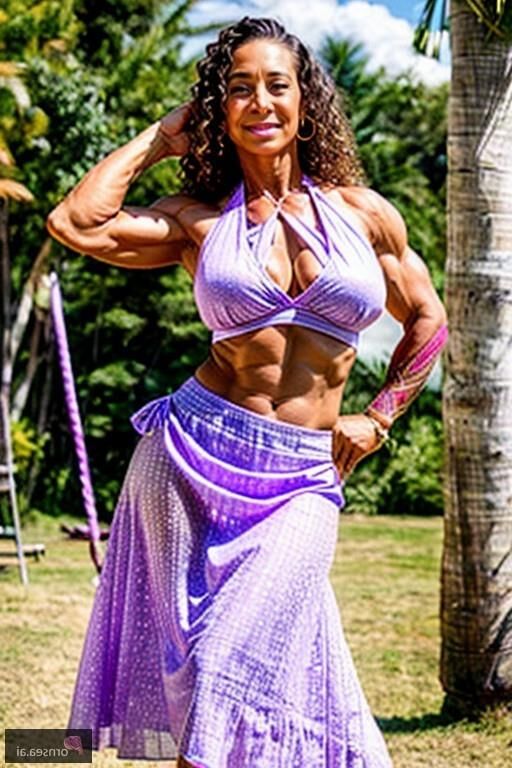 Muscular Polynesian MILFs big tits exposed