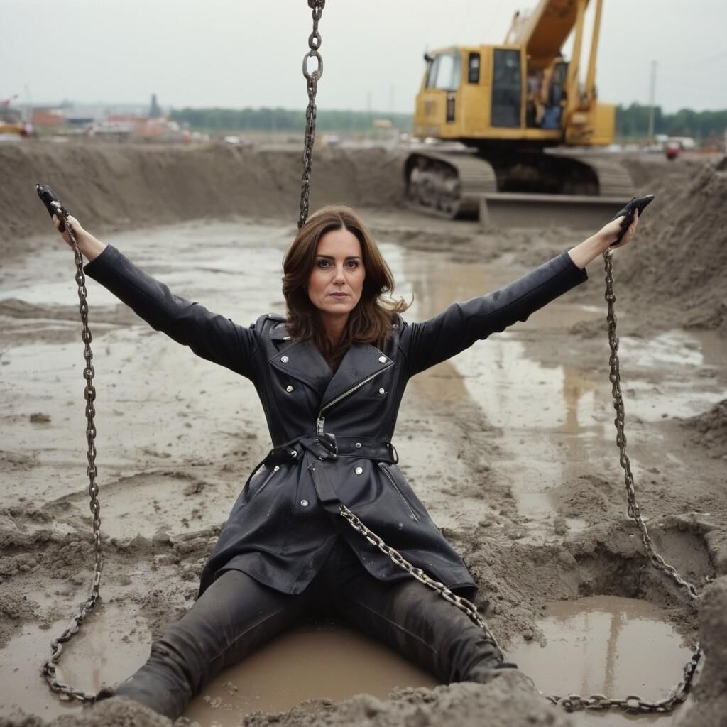 A.I. Kate Middleton in Leather on a construction site