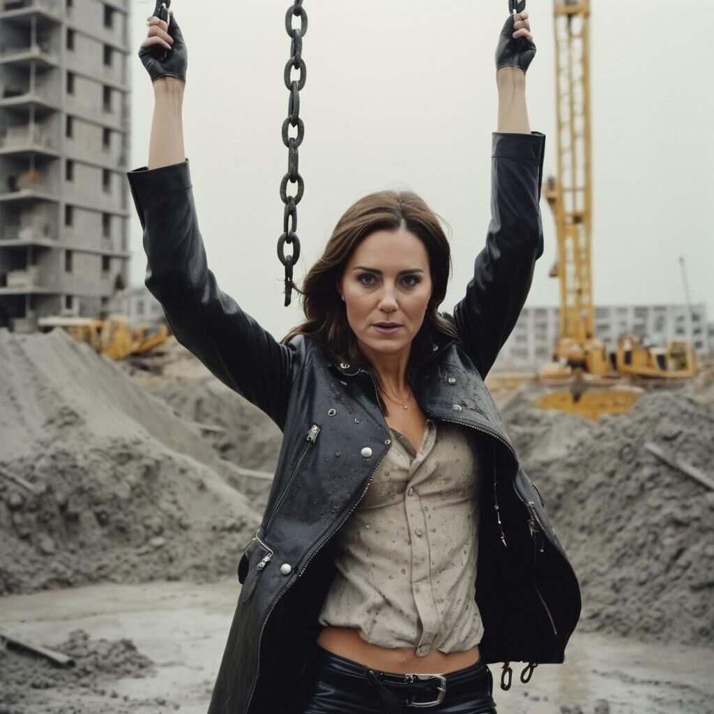 A.I. Kate Middleton in Leather on a construction site