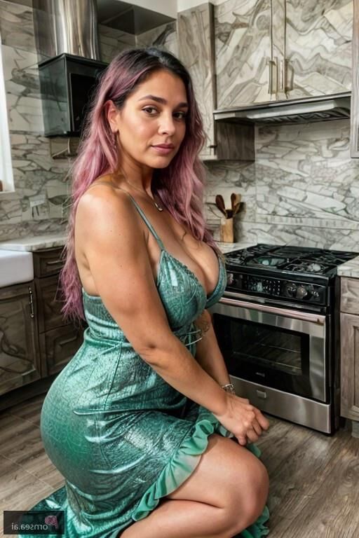 Fat Native American housewife gets her kitchen serviced