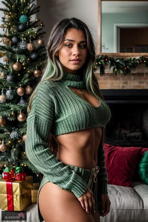 Muscular Green-Eyed Goddess gets her Christmas tree decorated wi