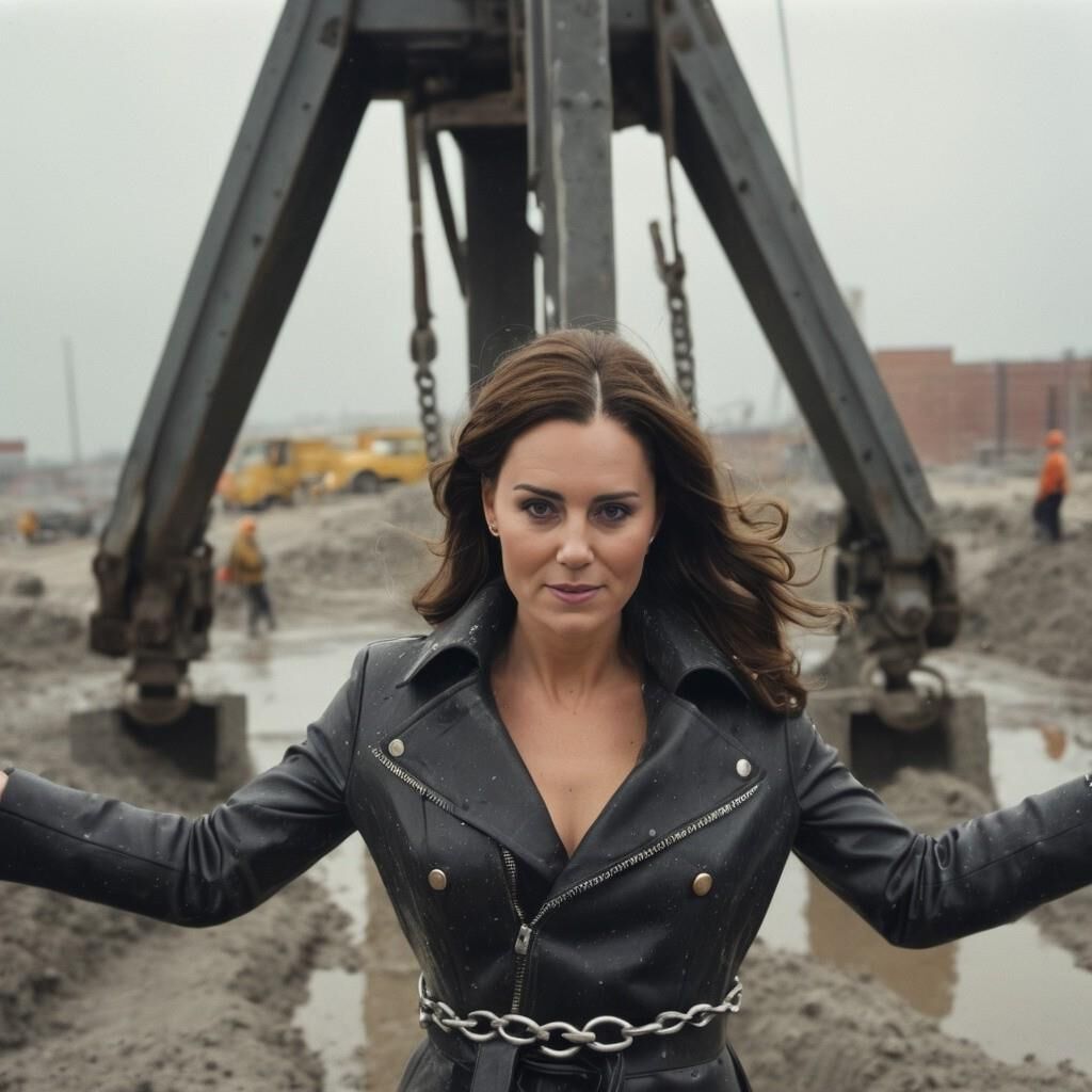 A.I. Kate Middleton in Leather on a construction site