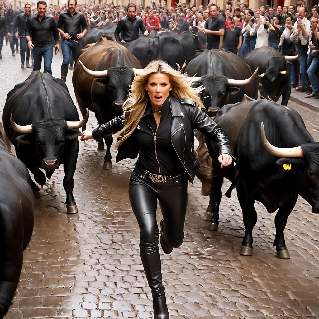 A.I. Carrera de Toros en Cuero en las calles de Pamplona