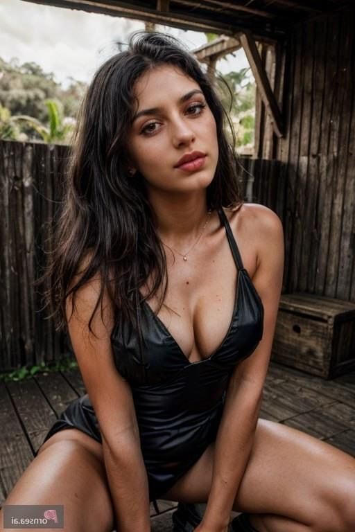 Chica brasileña con un sexy vestido negro