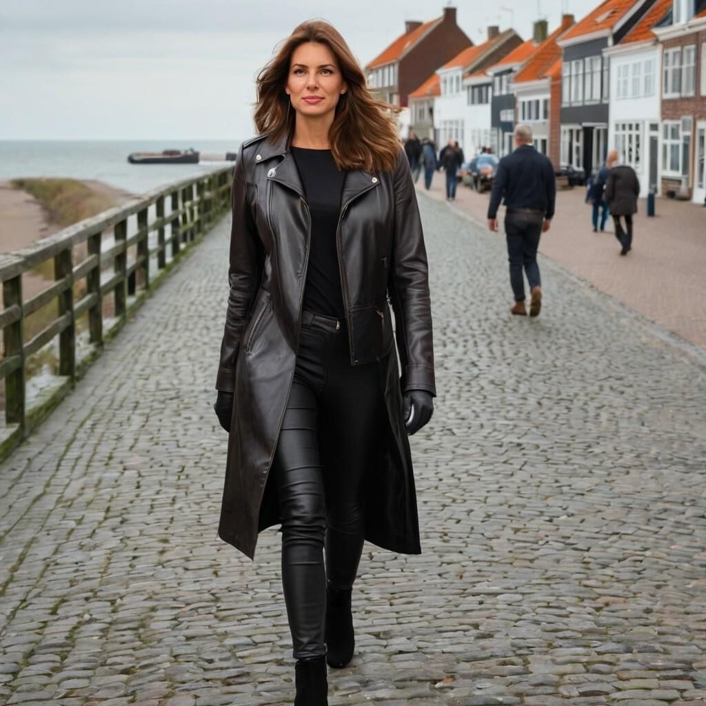 A.I. Greetje in Leather walking in Dutch Village called "Urk".