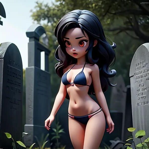 AI Cartoon Babes in a Graveyard