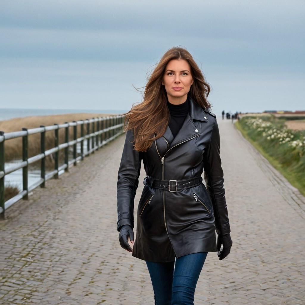 A.I. Greetje in Leather walking in Dutch Village called "Urk".
