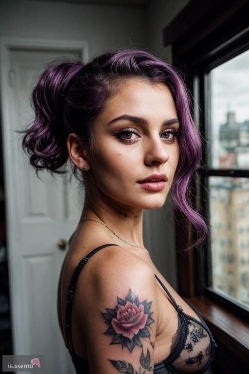 Beautiful Petite purple hair babe