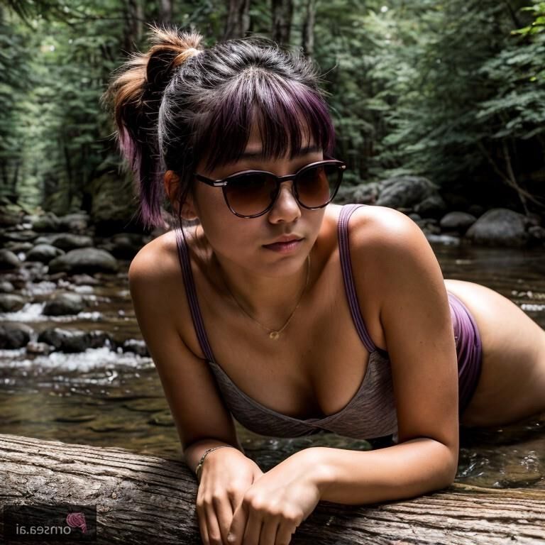 Purple-haired Japanese cutie gets wild outdoors