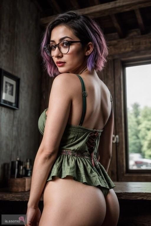 Nerdy babe showing her Big ass