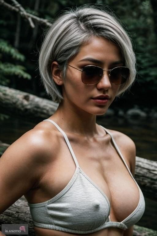 Asian chick getting naughty in forest