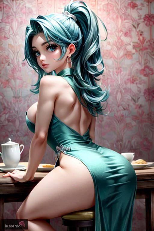 Green-haired Middle Eastern cutie strips down in her China doll 