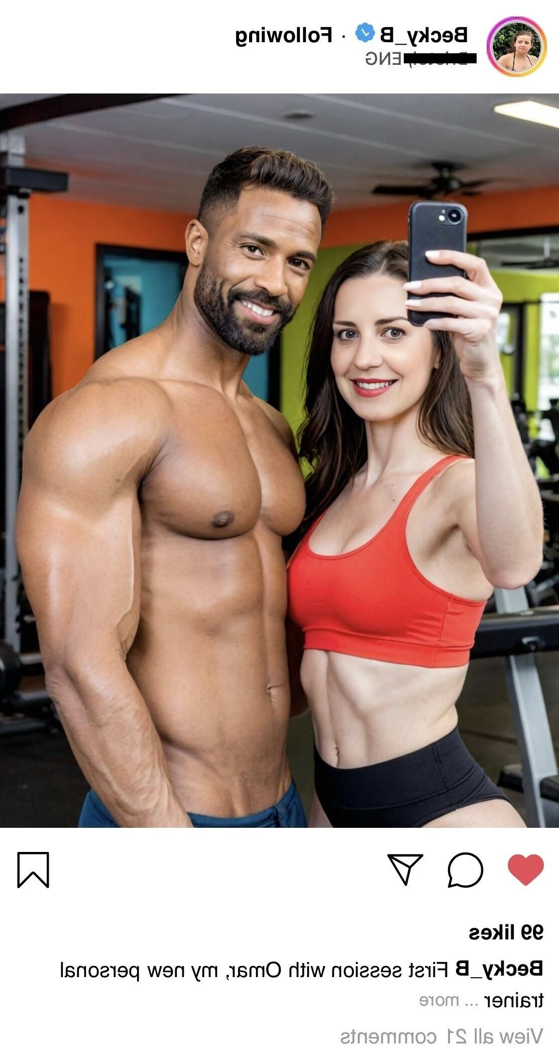 AI Interracial: Brunette wife at the gym